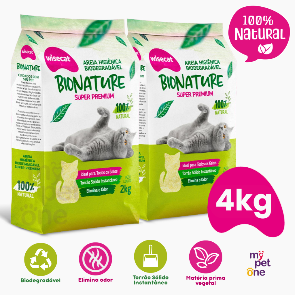 Kit 2 Areia Biodegradável 2 Kg Bionature para Gatos Wisecat Kit 2 Areia Biodegradável 2 Kg Bionature para Gatos Wisecat