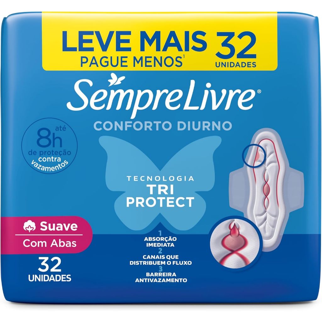 Absorvente Sempre Livre Adapt Plus Suave Abas com 32 Unidades Absorvente Sempre Livre Adapt Plus Suave Abas com 32 Unidades