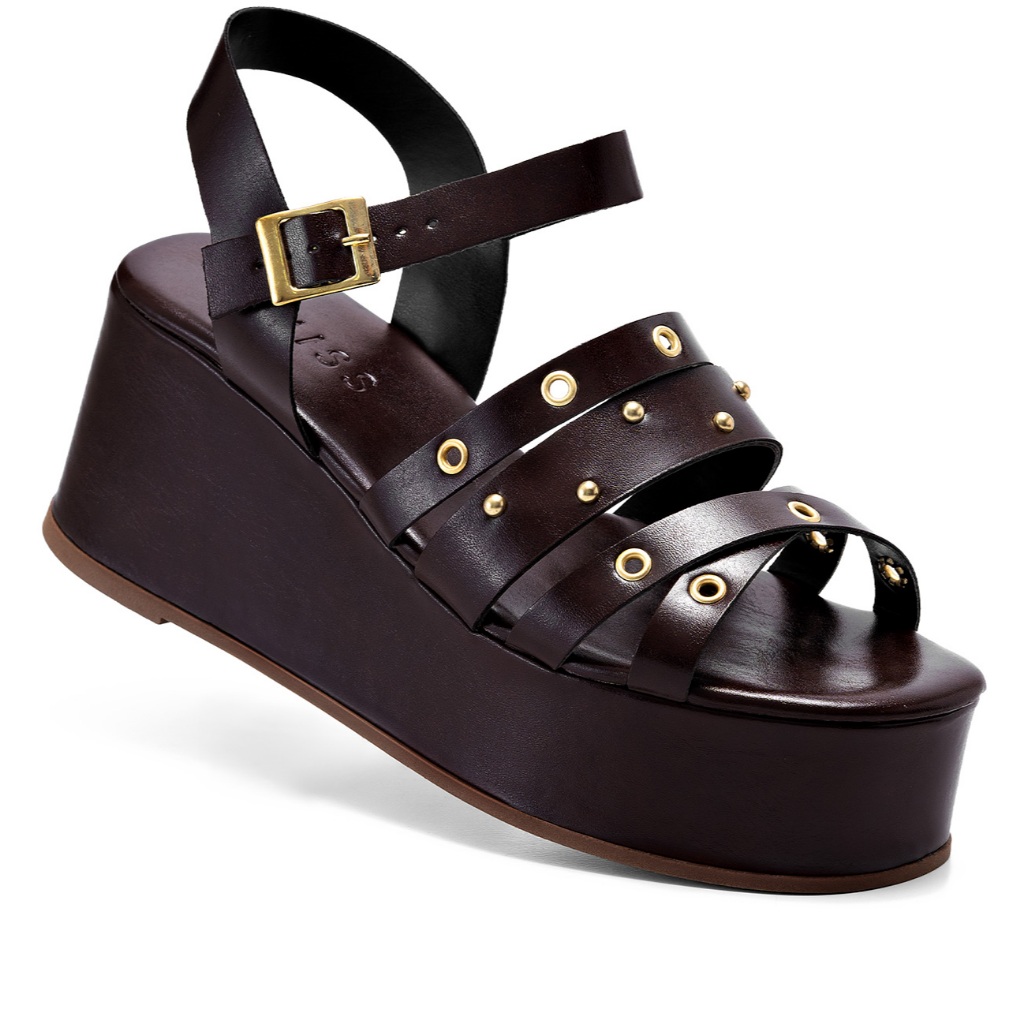 Sandália Feminina Lumiss Anabela Fivela Ilhós Plataforma Confortável Marrom Sandália Feminina Lumiss Anabela Fivela Ilhós Plataforma Confortável Marrom
