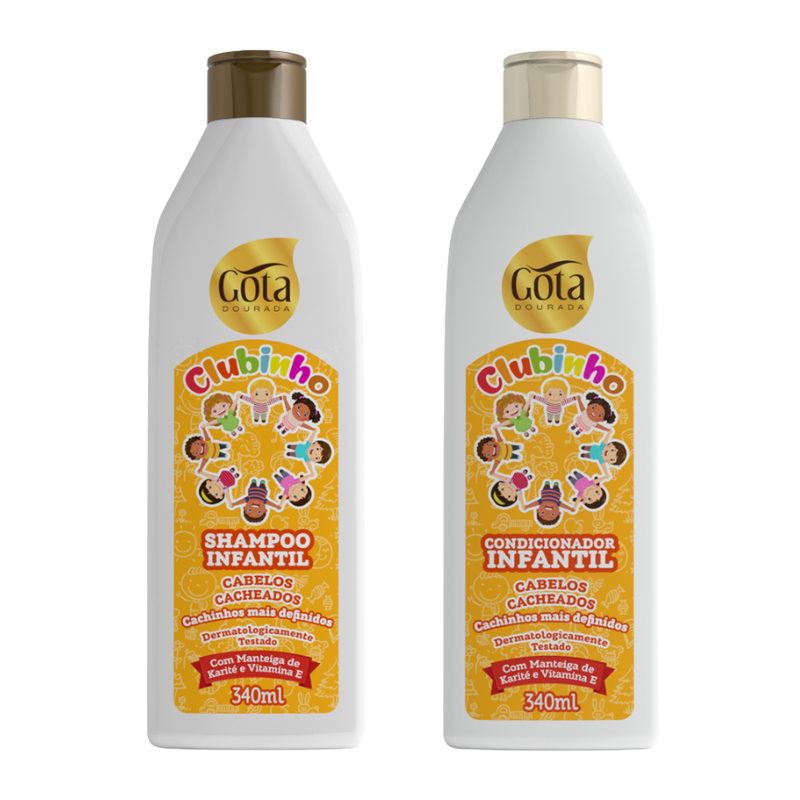 Shampoo e Condicionador infantil cachinhos Gota Dourada – 340ml cada Shampoo e Condicionador infantil cachinhos Gota Dourada – 340ml cada