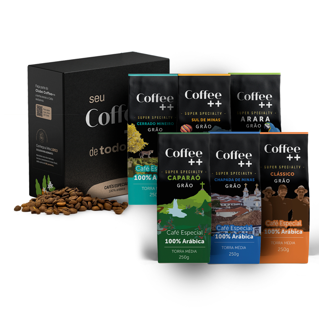 Kit 6 Pacotes Café Especial em Grãos Coffee Mais Variedades -6 x 250 gramas Kit 6 Pacotes Café Especial em Grãos Coffee Mais Variedades -6 x 250 gramas