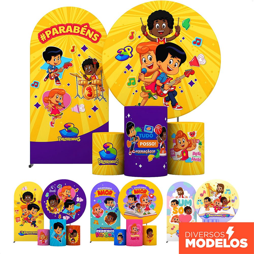 Kit Painel de Festa e Cilindro Decoração 3 Palavrinhas Aniversário Infantil Tecido Veste Fácil – Licenciado Kit Painel de Festa e Cilindro Decoração 3 Palavrinhas Aniversário Infantil Tecido Veste Fácil – Licenciado