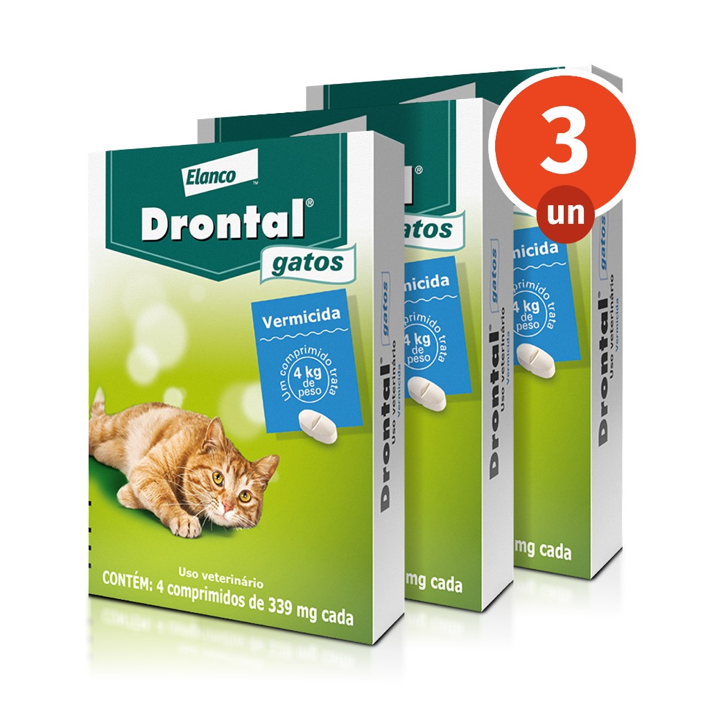 Kit 3 Vermífugo Drontal Gatos 4 Comprimidos para Gatos de até 4kg Elanco Kit 3 Vermífugo Drontal Gatos 4 Comprimidos para Gatos de até 4kg Elanco