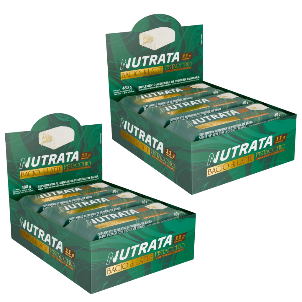 Kit 2x Display Pistacchio Bacio di Latte Barra de Proteína 12 un (40g) – Nutrata Kit 2x Display Pistacchio Bacio di Latte Barra de Proteína 12 un (40g) – Nutrata
