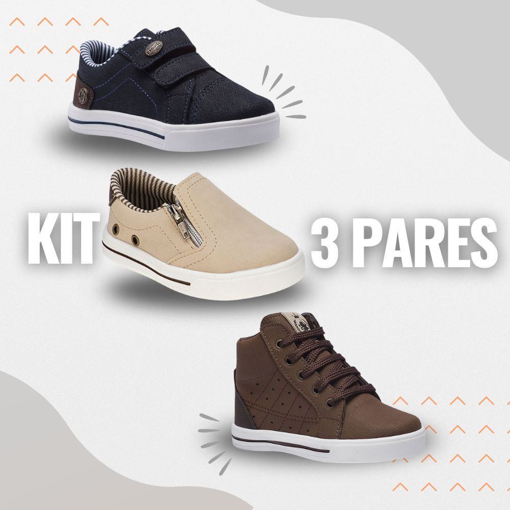 Tênis kit Infantil Masculino Juvenil Menino Casual Escolar Passeio Combo 3 Pares Pequito Tênis kit Infantil Masculino Juvenil Menino Casual Escolar Passeio Combo 3 Pares Pequito