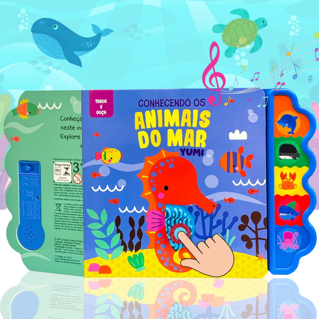 Livro Sensorial Bebê Toque E Ouça Com Sons E Texturas Animais Marinhos | Coleção Premium Educativa Livro Sensorial Bebê Toque E Ouça Com Sons E Texturas Animais Marinhos | Coleção Premium Educativa