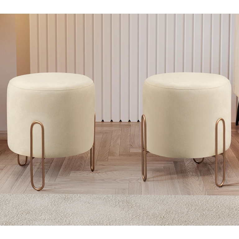 Conjunto – 2 Puffs Banqueta Mali Luxo Base Metálica Bronze Conjunto – 2 Puffs Banqueta Mali Luxo Base Metálica Bronze