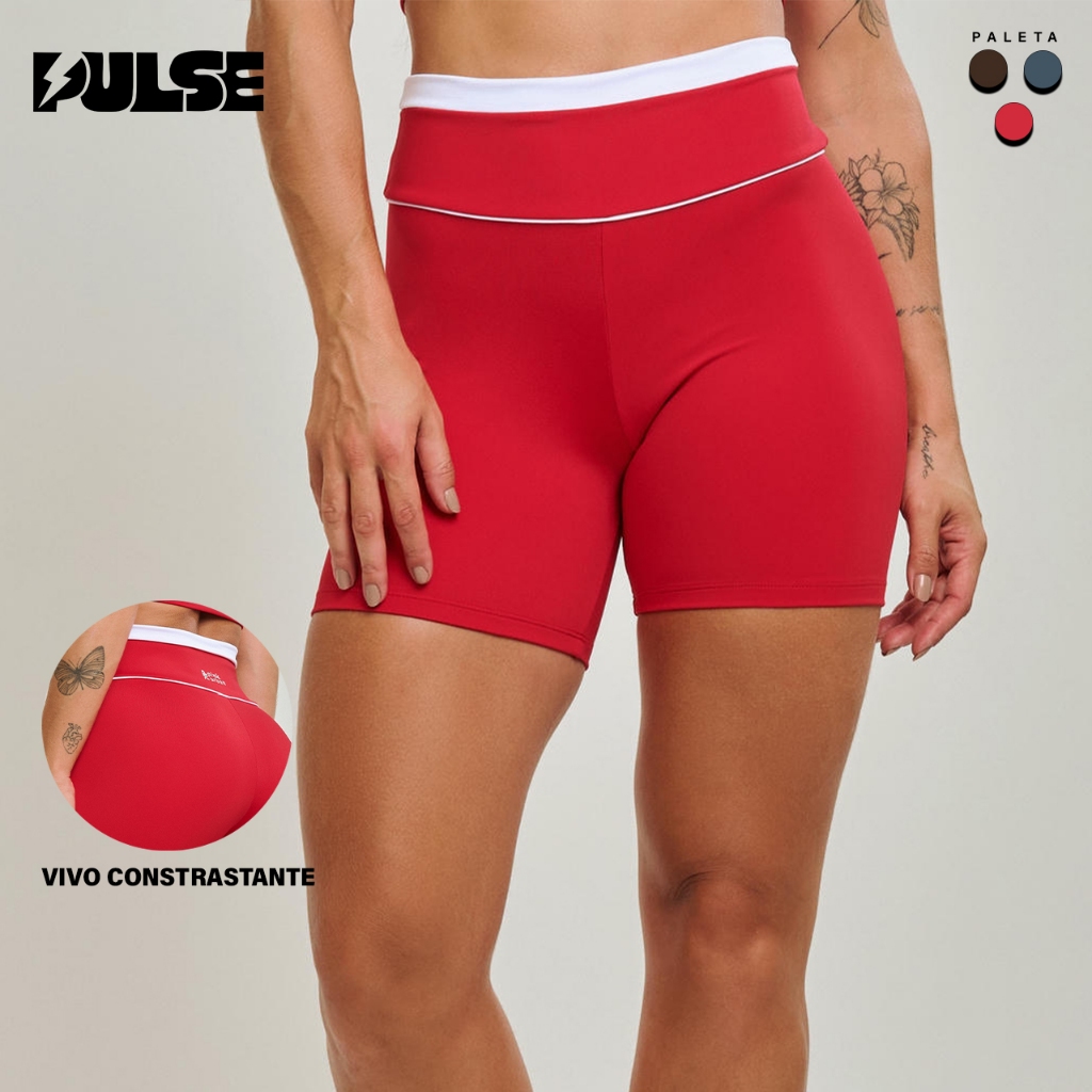 Short Fitness Feminino Pulse Cintura Alta Poliamida Zero Transparência Vivo Cós Yoga Academia Short Fitness Feminino Pulse Cintura Alta Poliamida Zero Transparência Vivo Cós Yoga Academia