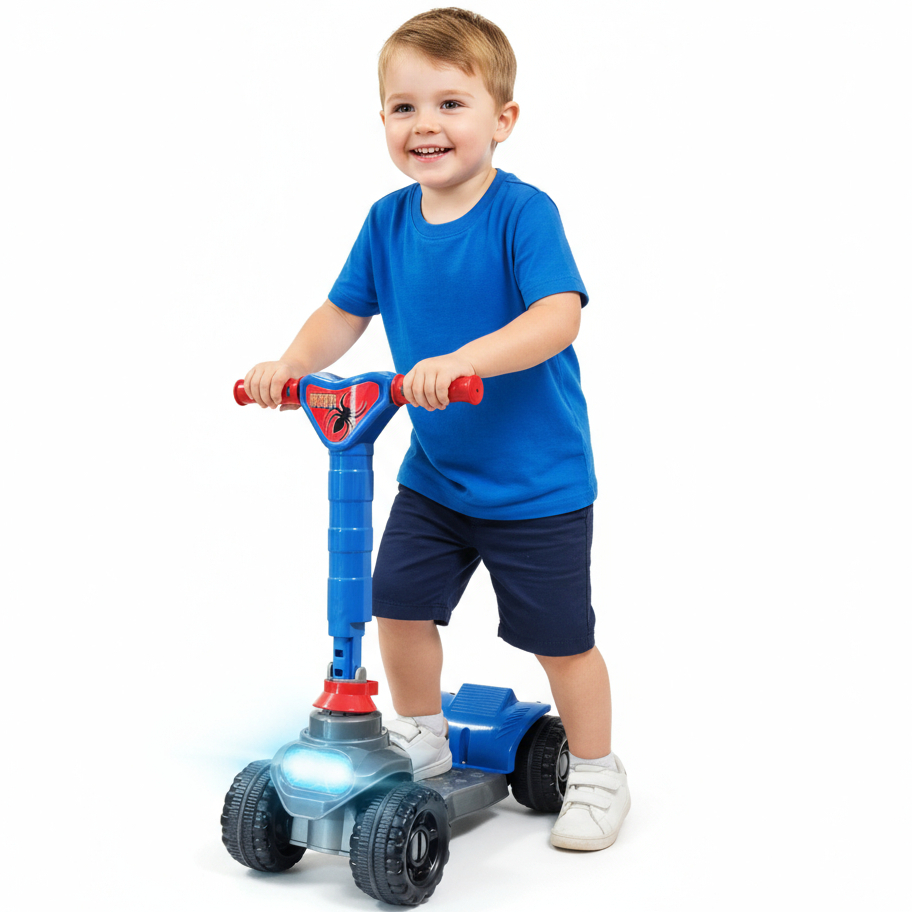 Patinete Menino 4 rodas Spider Aranha  ️ – 2 a 5 anos – 4  Alturas – Dobrável – Inmetro – QUEEN SHOP