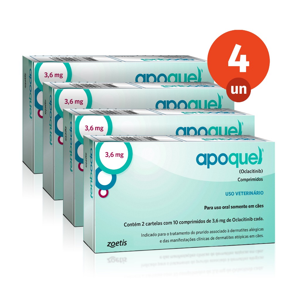 Kit 4 Apoquel 3,6mg 20 Comprimidos Dermatológico para Cães Zoetis Kit 4 Apoquel 3,6mg 20 Comprimidos Dermatológico para Cães Zoetis