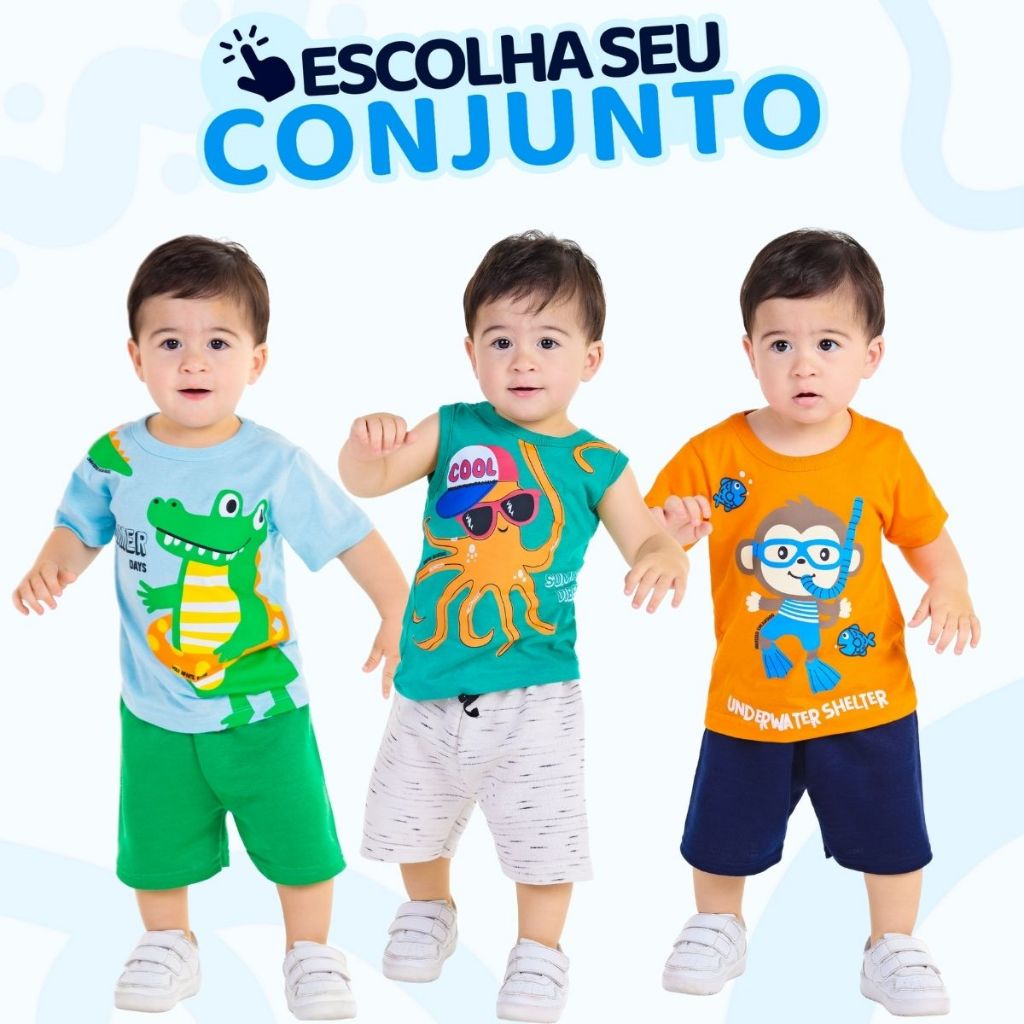 Conjunto Bebe Masculino Menino Infantil Verão Manga Curta Roupas de Bebê Tamanho 1 ao 8 L02 Conjunto Bebe Masculino Menino Infantil Verão Manga Curta Roupas de Bebê Tamanho 1 ao 8 L02