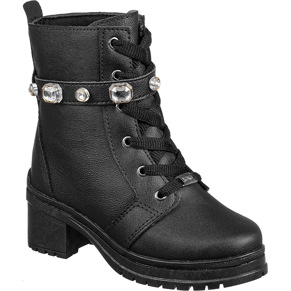 Bota Montaria GiGiL Teen Infantil Coturno Salto Menina Cano Curto Tira Strass Moda Confortável Bota Montaria GiGiL Teen Infantil Coturno Salto Menina Cano Curto Tira Strass Moda Confortável