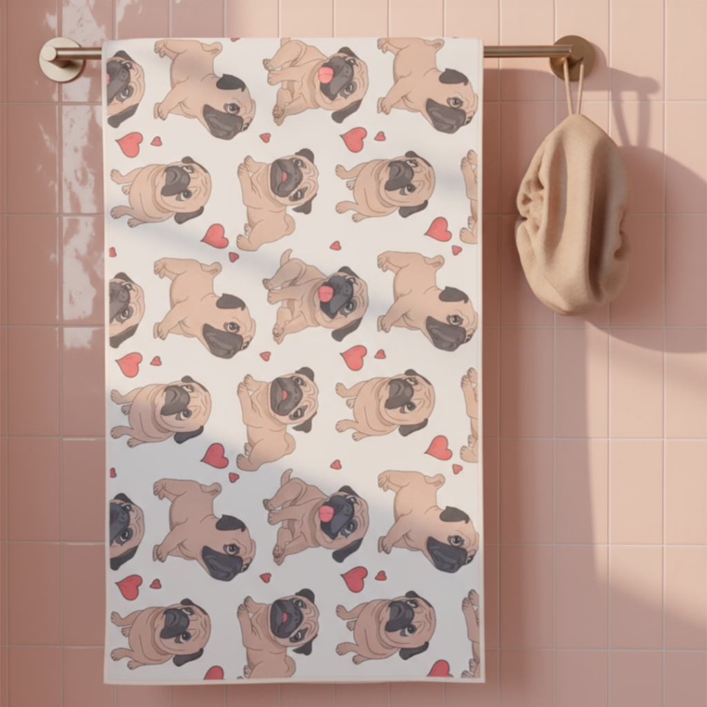 Toalha Dog Pug: Estampa Alta Definição – Poliéster e Algodão – Design Importado Toalha Dog Pug: Estampa Alta Definição – Poliéster e Algodão – Design Importado