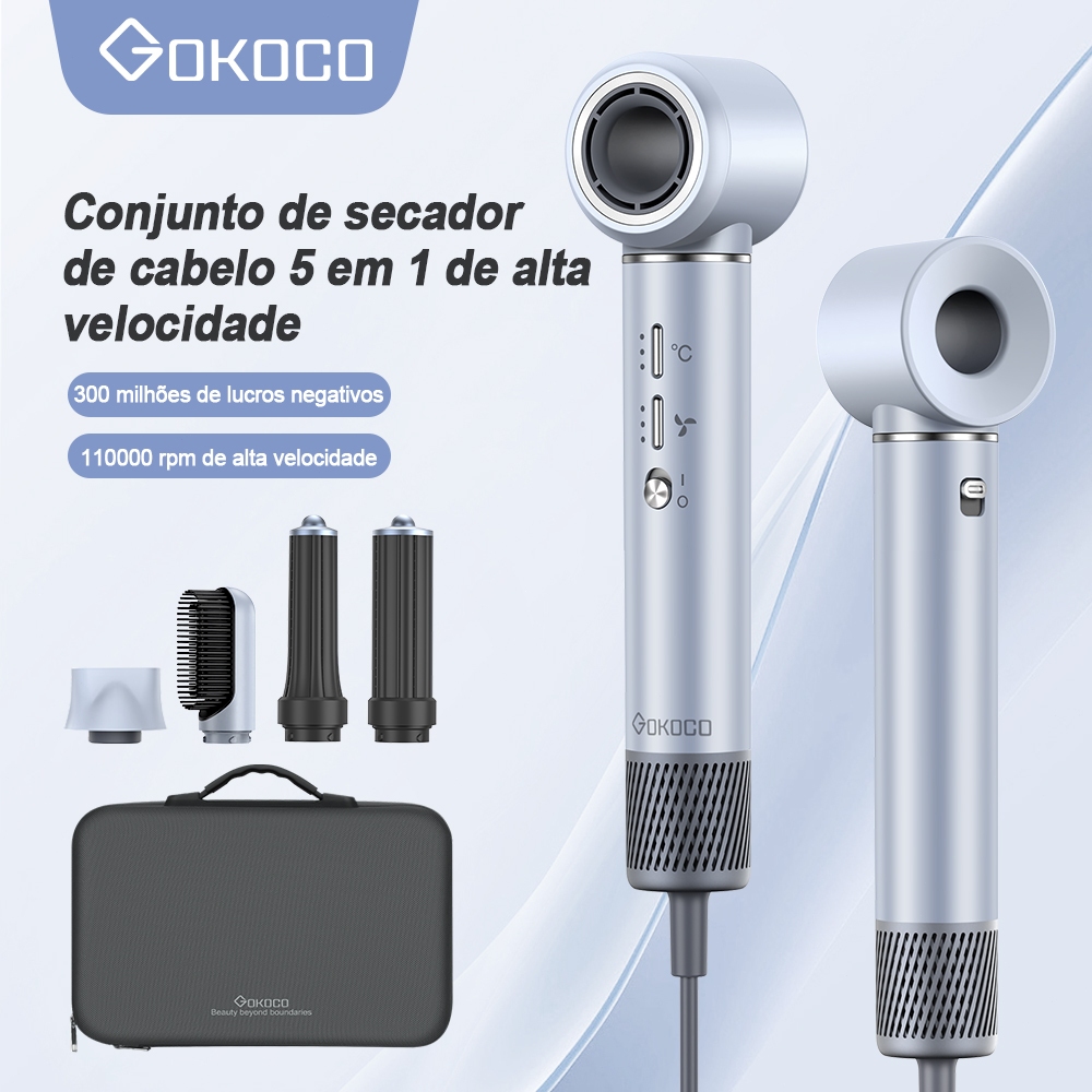 GOKOCO 5 Em 1 Conjunto De Secador De Cabelo GD023 Multifuncional De Alta Velocidade Escova Secadora Com Alisar E Enrolar GOKOCO 5 Em 1 Conjunto De Secador De Cabelo GD023 Multifuncional De Alta Velocidade Escova Secadora Com Alisar E Enrolar