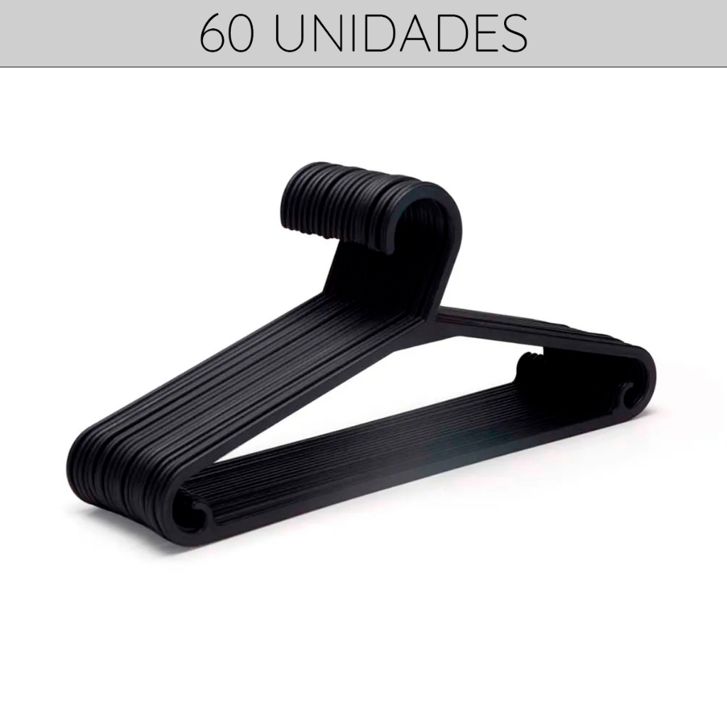 Kit 60 Cabides Adulto Alta Qualidade Antideslizante Preto Conjunto Reforçados Organizar Roupas Kit 60 Cabides Adulto Alta Qualidade Antideslizante Preto Conjunto Reforçados Organizar Roupas