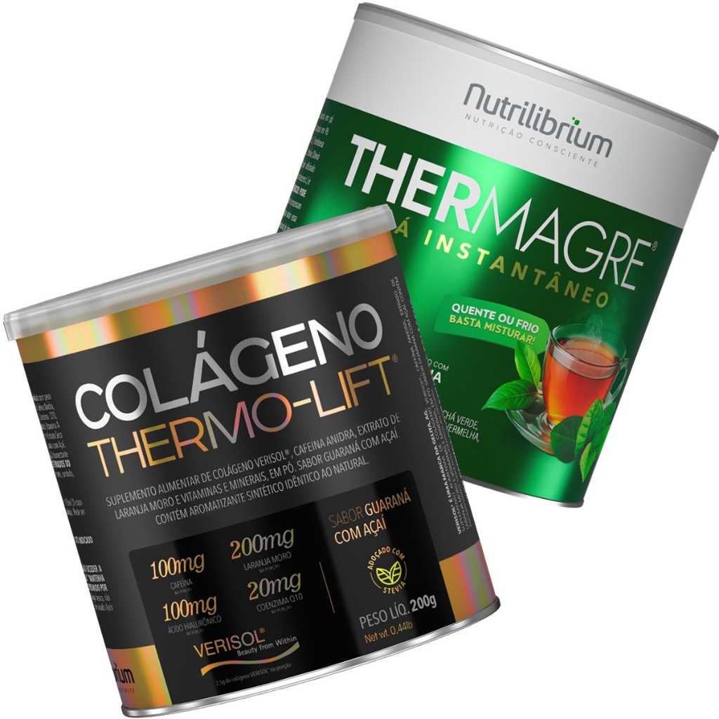 Colágeno Verisol C/ Cafeína Thermo Lift 200g + Chá Verde Thermagre Nutrilibrium Colágeno Verisol C/ Cafeína Thermo Lift 200g + Chá Verde Thermagre Nutrilibrium
