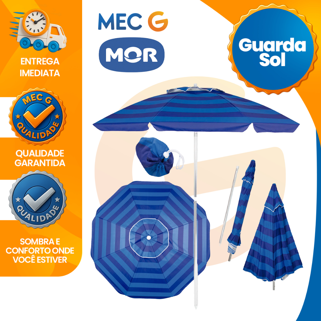 Guarda Sol Grande Articulado Praia Piscina Grande Haste Alumínio Azul FPS 100 Mor Guarda Sol Grande Articulado Praia Piscina Grande Haste Alumínio Azul FPS 100 Mor
