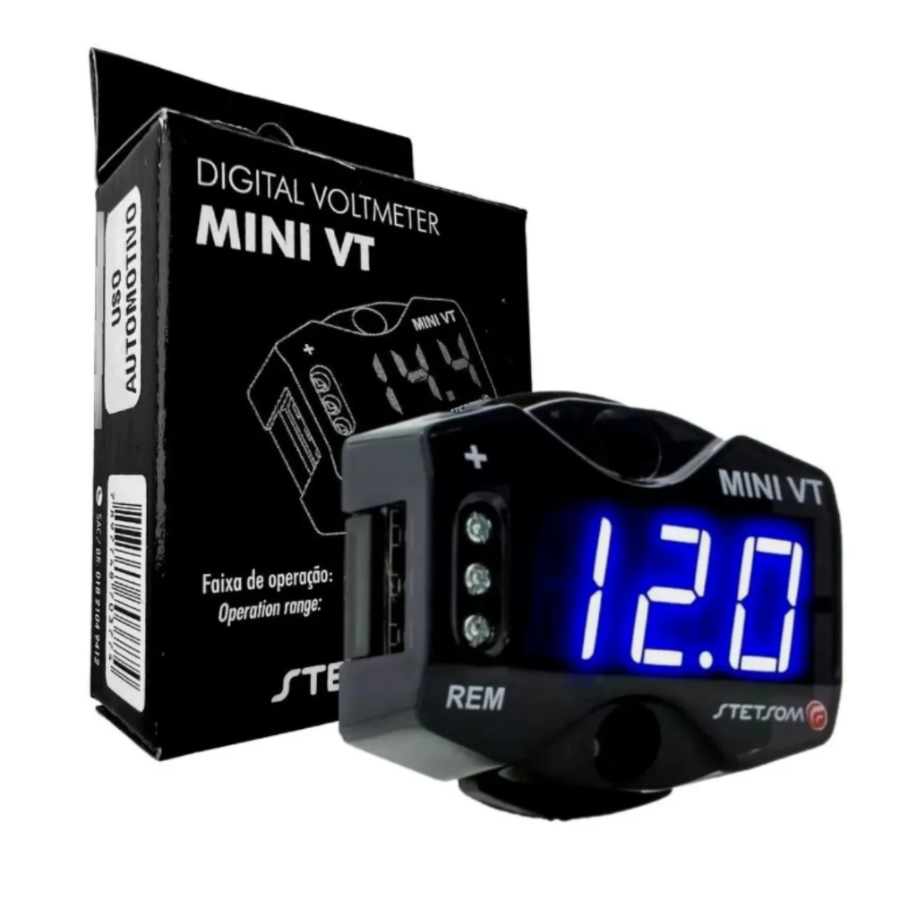 Voltímetro Compacto Stetsom Mini Vt Digital 12v 24v Led Azul Com Led Azul Voltímetro Compacto Stetsom Mini Vt Digital 12v 24v Led Azul Com Led Azul