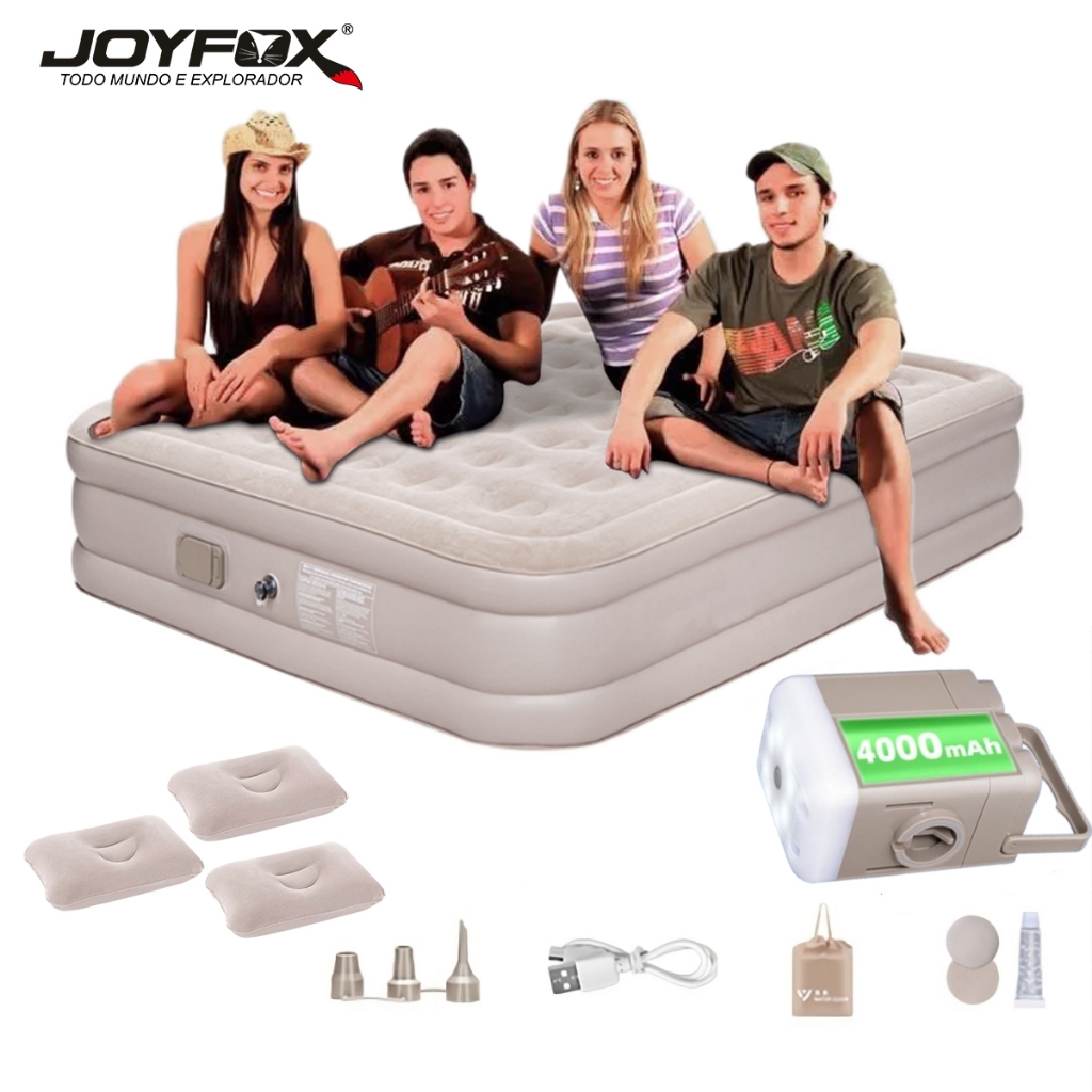 Colchão Inflável King 206*187*46cm Vem Com Uma Bomba Inflável De Bateria De Lítio Embutida E Removível JOYFOX Colchão Inflável King 206*187*46cm Vem Com Uma Bomba Inflável De Bateria De Lítio Embutida E Removível JOYFOX