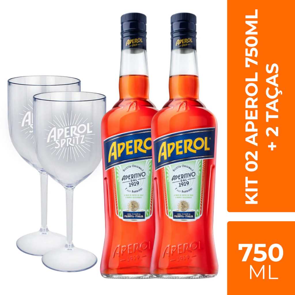 Kit 02 Aperitivos Aperol 750ml + 2 Taças em Acrílico de Brinde