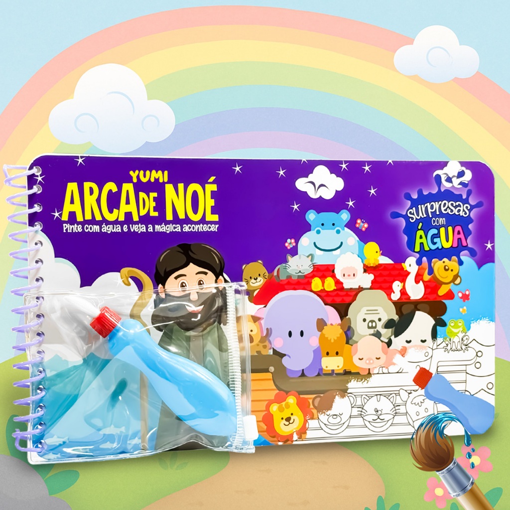 Surpresas com Água Arca de Noé Livro Infantil Pinta Com Água Capa Dura Agua book Aquabook Surpresas com Água Arca de Noé Livro Infantil Pinta Com Água Capa Dura Agua book Aquabook