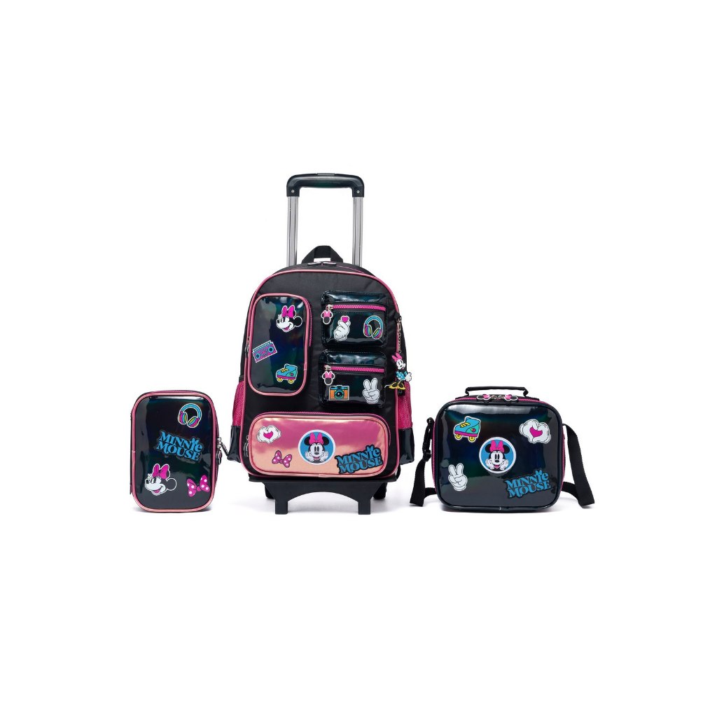 Kit Minnie Mochila Lancheira Estojo Escolar Rodinha Infantil Feminina Disney Kit Minnie Mochila Lancheira Estojo Escolar Rodinha Infantil Feminina Disney