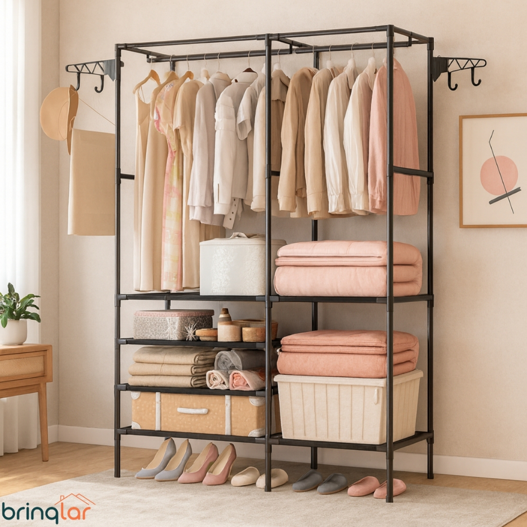 Guarda Roupa Portátil Arara Multifuncional com Cabideiro e Sapateira Guarda Roupa Portátil Arara Multifuncional com Cabideiro e Sapateira
