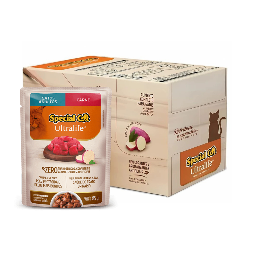 Kit 12 Sachês Special Cat Adulto Carne Ultra Life 85 g Kit 12 Sachês Special Cat Adulto Carne Ultra Life 85 g