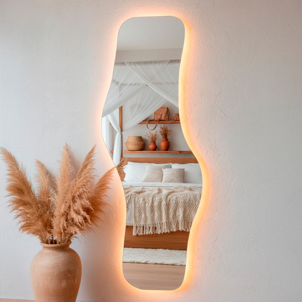 Espelho com Led Decorativo Orgânico 170×70 Suporte de Parede Waves Sala Quarto Banheiro Escritório Espelho com Led Decorativo Orgânico 170×70 Suporte de Parede Waves Sala Quarto Banheiro Escritório