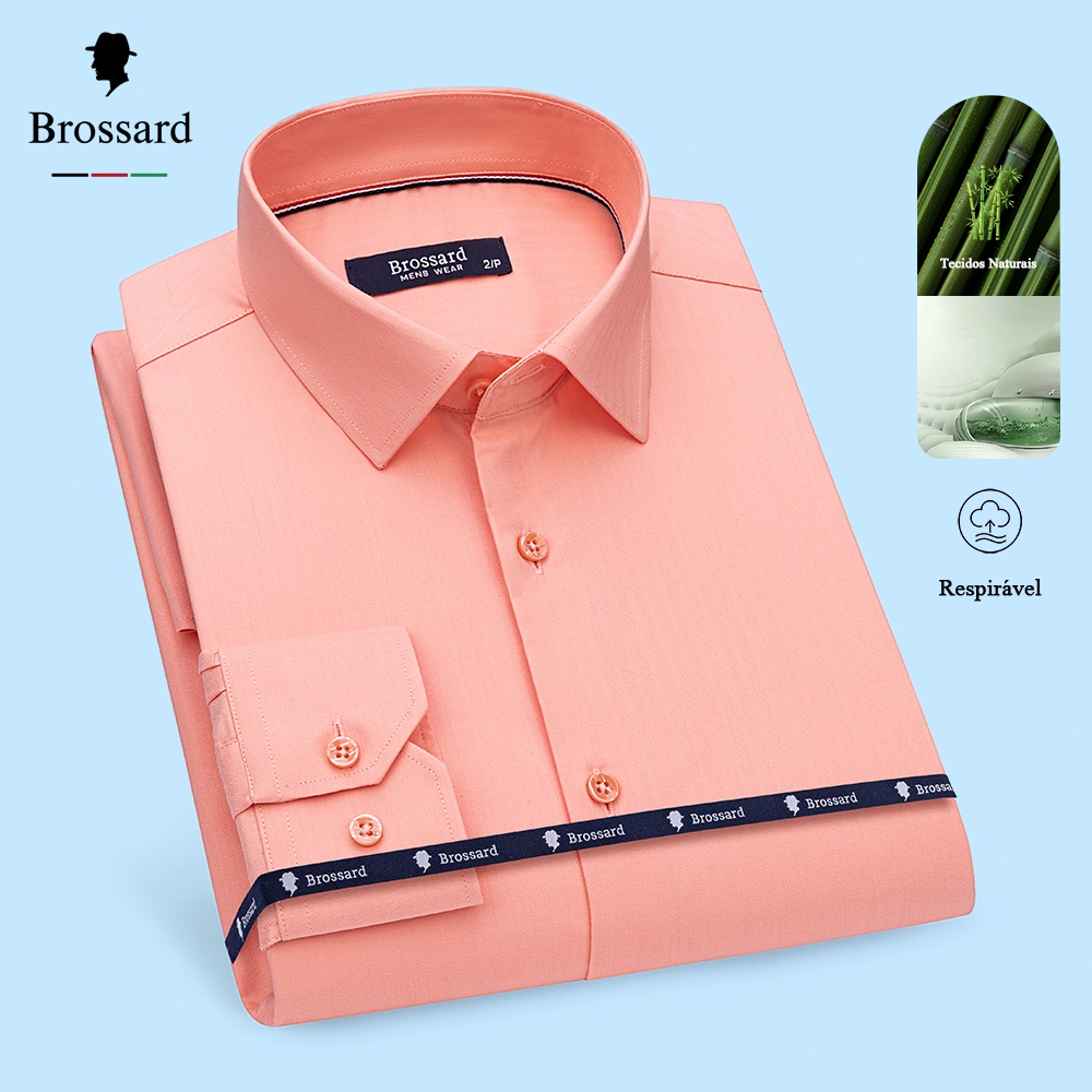 Camisa Social Masculina Não Amassa Respirável BROSSARD Moda Slim Tecido de Resfriamento Confortável Camisa Social Masculina Não Amassa Respirável BROSSARD Moda Slim Tecido de Resfriamento Confortável