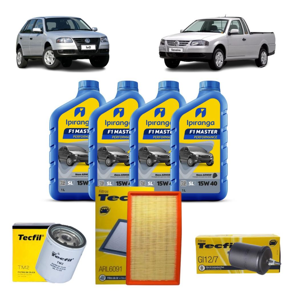 Kit Troca de Oleo E Filtros Gol Parati Saveiro G4 1.6 1.8 15W40 Ipiranga revisão Original Kit Troca de Oleo E Filtros Gol Parati Saveiro G4 1.6 1.8 15W40 Ipiranga revisão Original