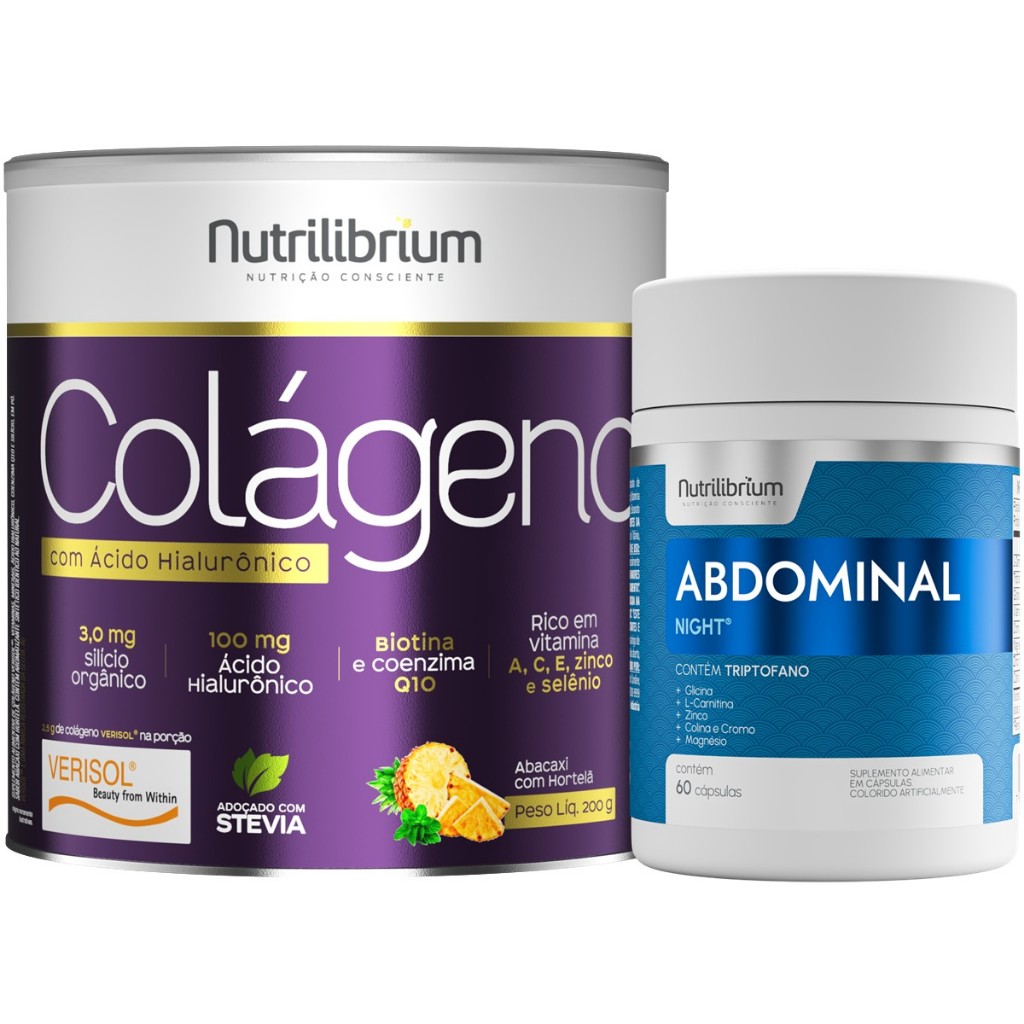 Colágeno Verisol com Ácido Hialurônico 200g + Abdominal Noite 60 Caps Colágeno Verisol com Ácido Hialurônico 200g + Abdominal Noite 60 Caps