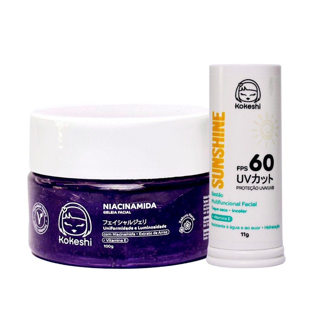 Kit Bastão Facial Sunshine FPS60 Geleia Niacinamida Kokeshi Kit Bastão Facial Sunshine FPS60 Geleia Niacinamida Kokeshi