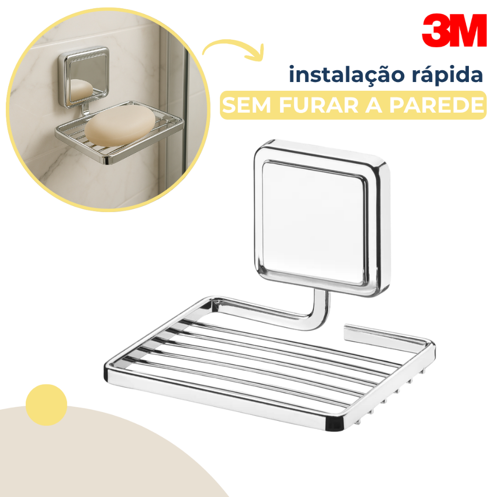 Saboneteira Banheiro Suporte Dupla Face 3M Parede Porta Sabonete Cromado Sem Furo Future Saboneteira Banheiro Suporte Dupla Face 3M Parede Porta Sabonete Cromado Sem Furo Future