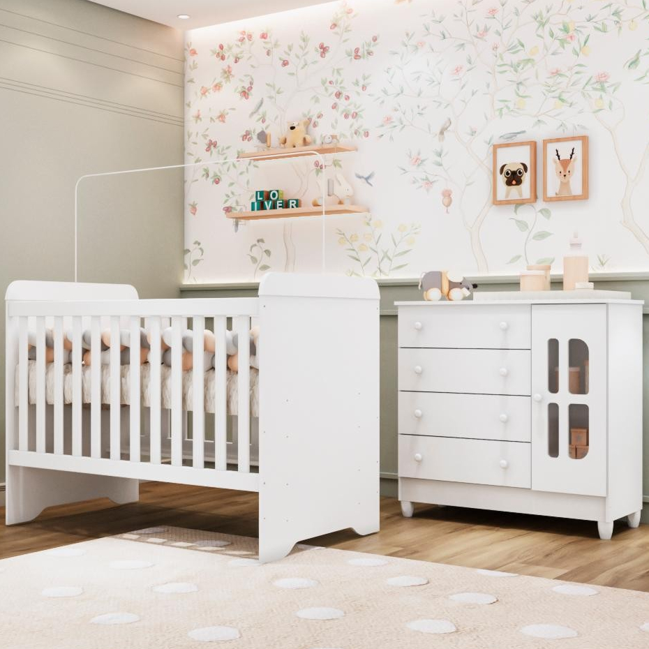 Quarto Bebê Completo Gabrielle Berço Americano 3Em1 Cômoda Infantil 100% MDF Quarto Bebê Completo Gabrielle Berço Americano 3Em1 Cômoda Infantil 100% MDF