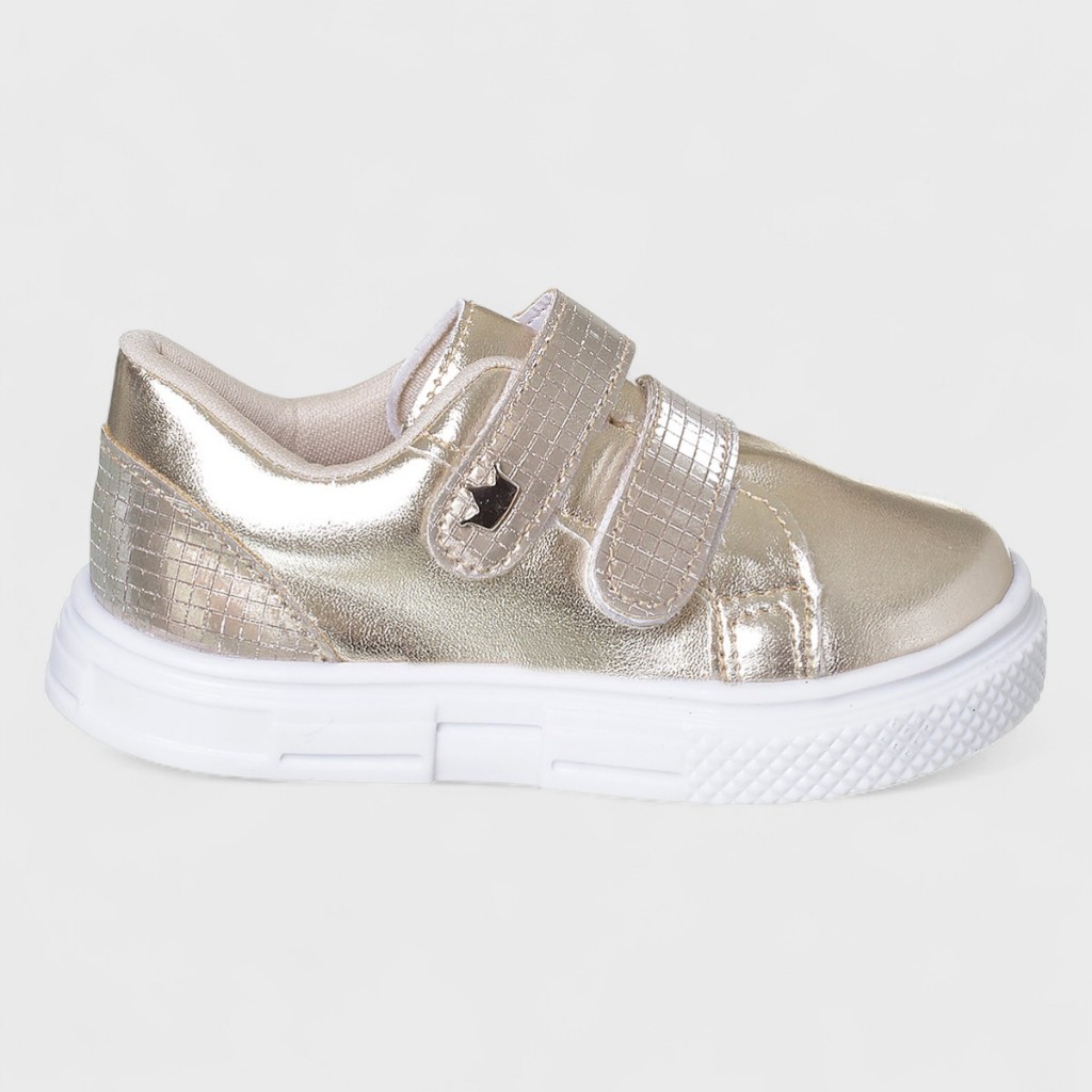 Tênis Infantil Feminino Calce Fácil Fechamento Duplo Dourado Original Confortável Tênis Infantil Feminino Calce Fácil Fechamento Duplo Dourado Original Confortável