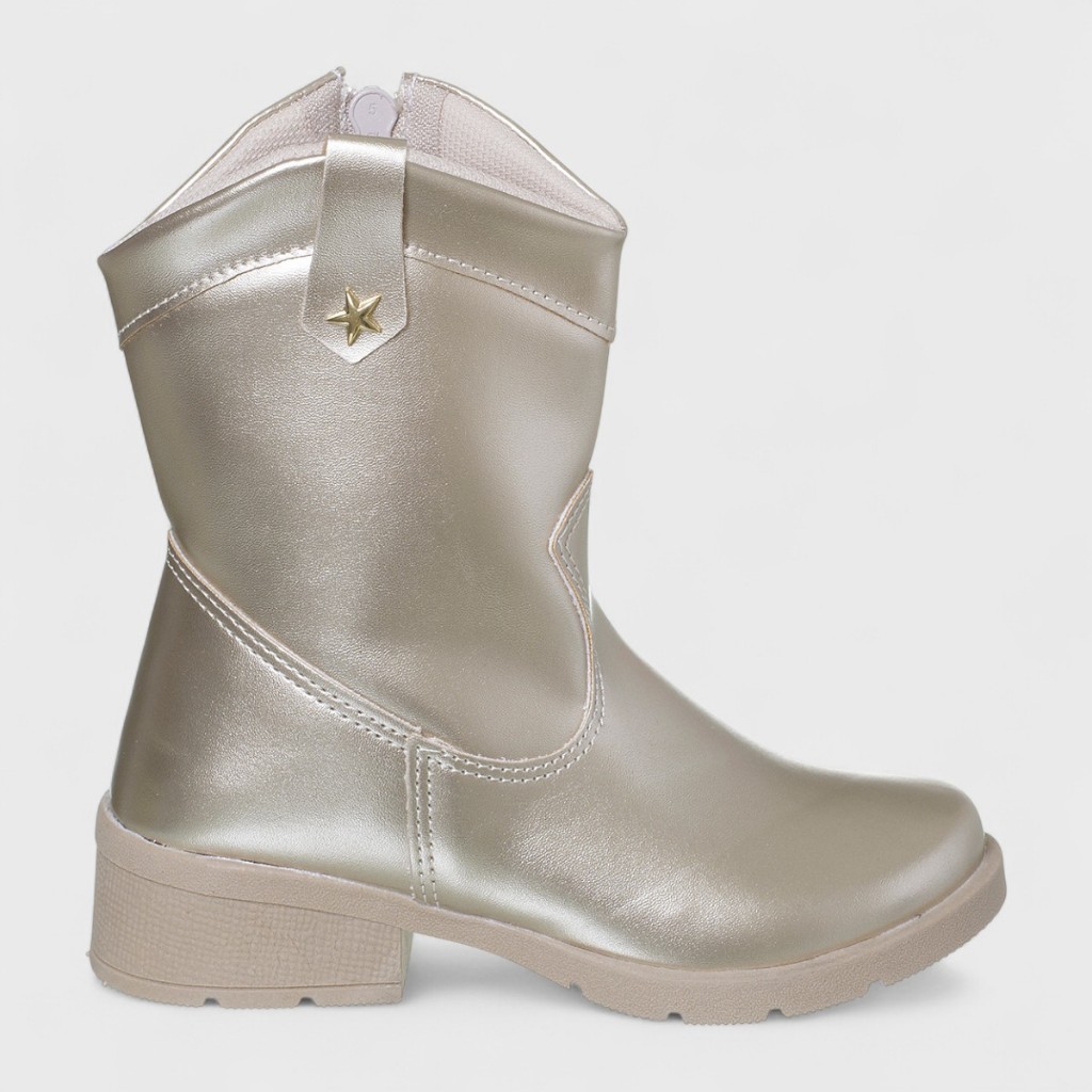 Bota Texana Infantil Menina Boiadeira Cano Curto Lisa Dourado Fashion Original Confortável Leve Bota Texana Infantil Menina Boiadeira Cano Curto Lisa Dourado Fashion Original Confortável Leve