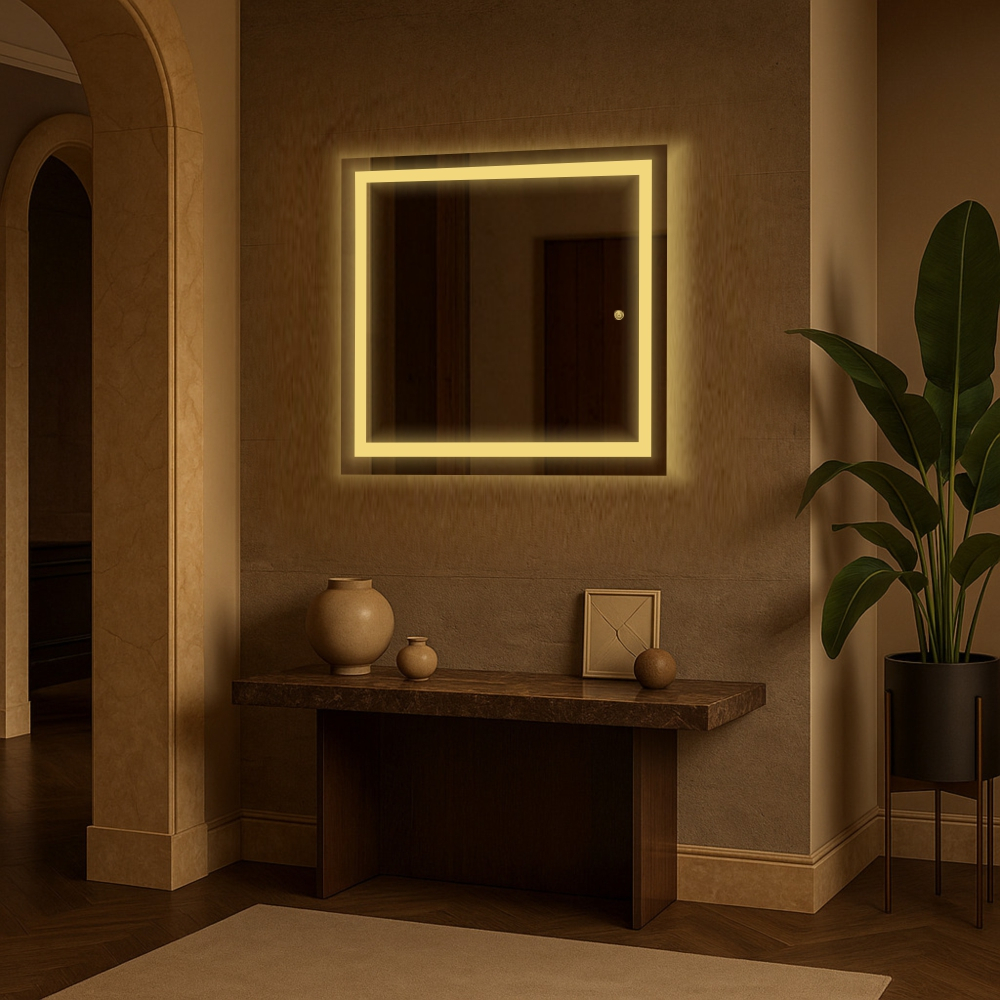 Espelho Quadrado 80cm x 80cm Led Jateado Touch Grande Decorativo Bivolt Sala Quarto Banheiro Hall Hotel 3 TONS DE LED Espelho Quadrado 80cm x 80cm Led Jateado Touch Grande Decorativo Bivolt Sala Quarto Banheiro Hall Hotel 3 TONS DE LED