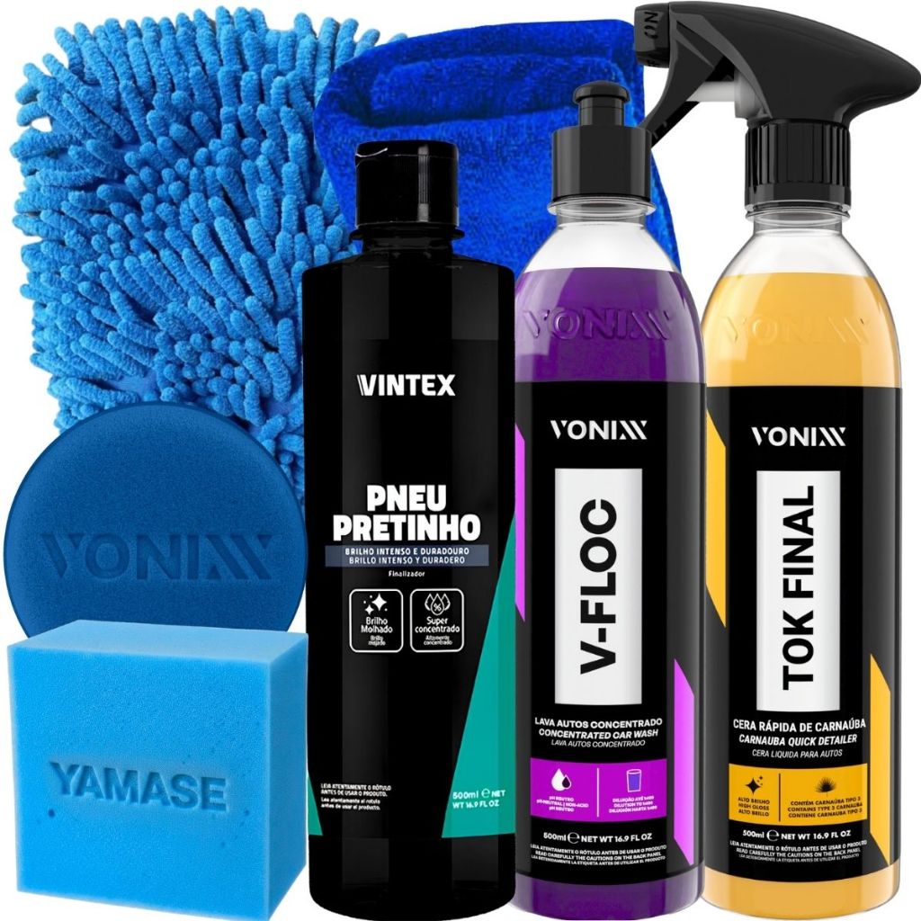 Kit Pneu Pretinho Shampoo V-Floc Cera Tok Final Carnauba Vonixx Kit Pneu Pretinho Shampoo V-Floc Cera Tok Final Carnauba Vonixx