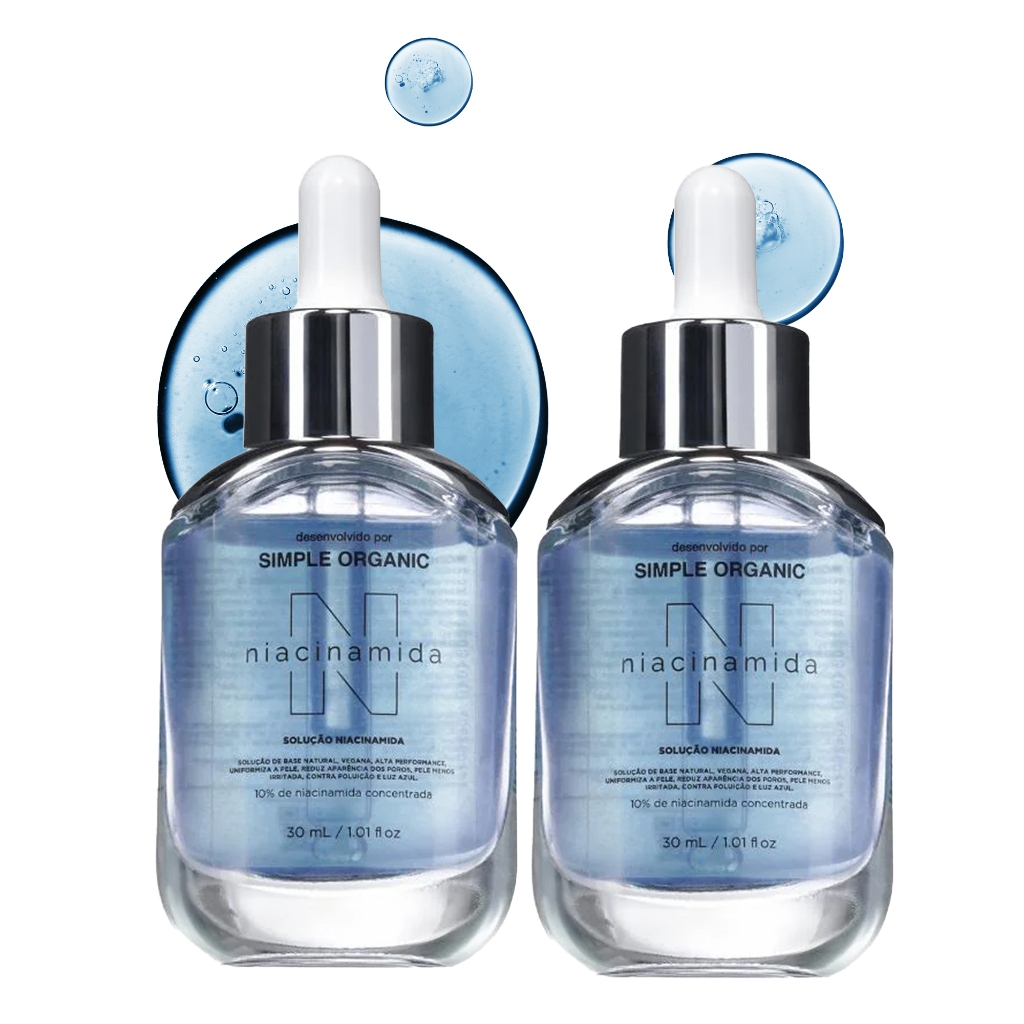 Kit 2 Sérum Niacinamida Solução Facial Skin Care Controla Oleosidade, Reduz Poros Simple Organic Kit 2 Sérum Niacinamida Solução Facial Skin Care Controla Oleosidade, Reduz Poros Simple Organic