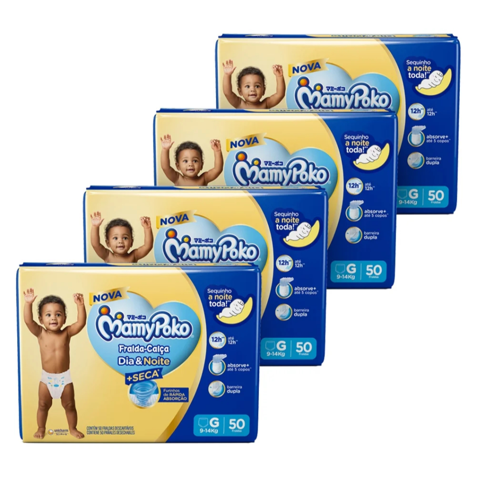 Fralda Descartável MamyPoko Calça Dia & Noite Tamanho G – 4 Pacotes com 50 Fraldas – Total 200 Tiras Fralda Descartável MamyPoko Calça Dia & Noite Tamanho G – 4 Pacotes com 50 Fraldas – Total 200 Tiras