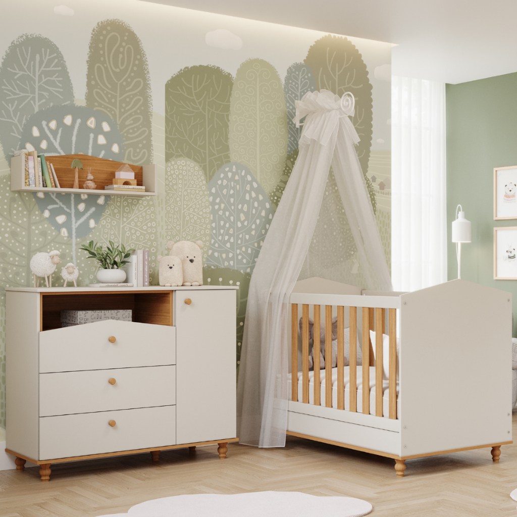 Quarto Bebê Completo Berço Americano 3 em 1 Cômoda 1 Porta 100% MDF Quarto Bebê Completo Berço Americano 3 em 1 Cômoda 1 Porta 100% MDF