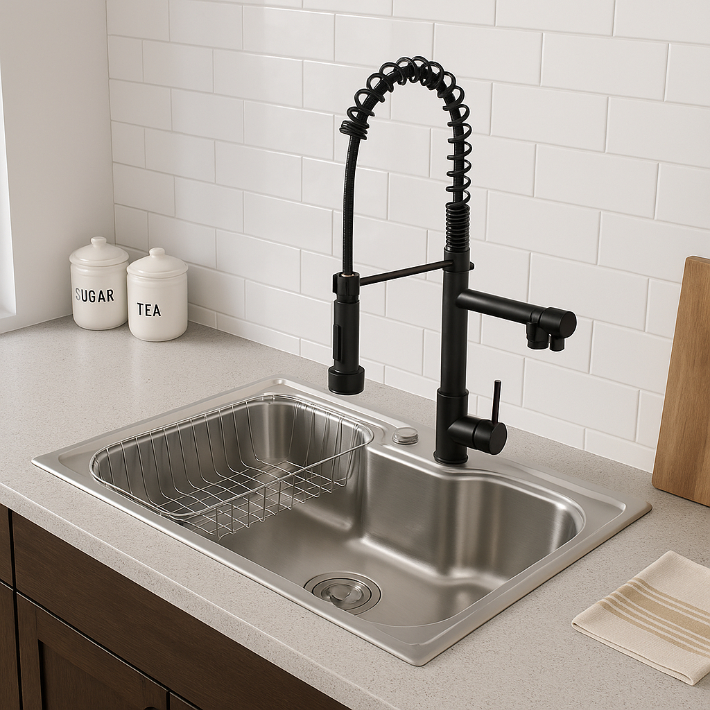 Cuba Cozinha Gourmet Aço Inox 304 60x42cm Torneira Gourmet Preta 50cm Monocomando Cuba Cozinha Gourmet Aço Inox 304 60x42cm Torneira Gourmet Preta 50cm Monocomando