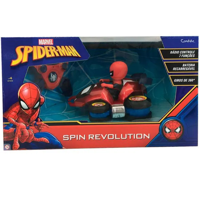 Carrinho Marvel de Controle Remoto 7 Funções Homem-Aranha Spin Revolution – Candide 5863 Carrinho Marvel de Controle Remoto 7 Funções Homem-Aranha Spin Revolution – Candide 5863