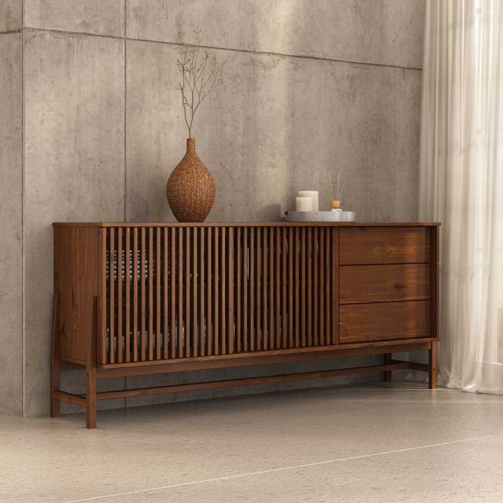 Buffet Madeira 170 cm Portas Ripadas Sala Minimalista Cor Castanho Adamo Buffet Madeira 170 cm Portas Ripadas Sala Minimalista Cor Castanho Adamo