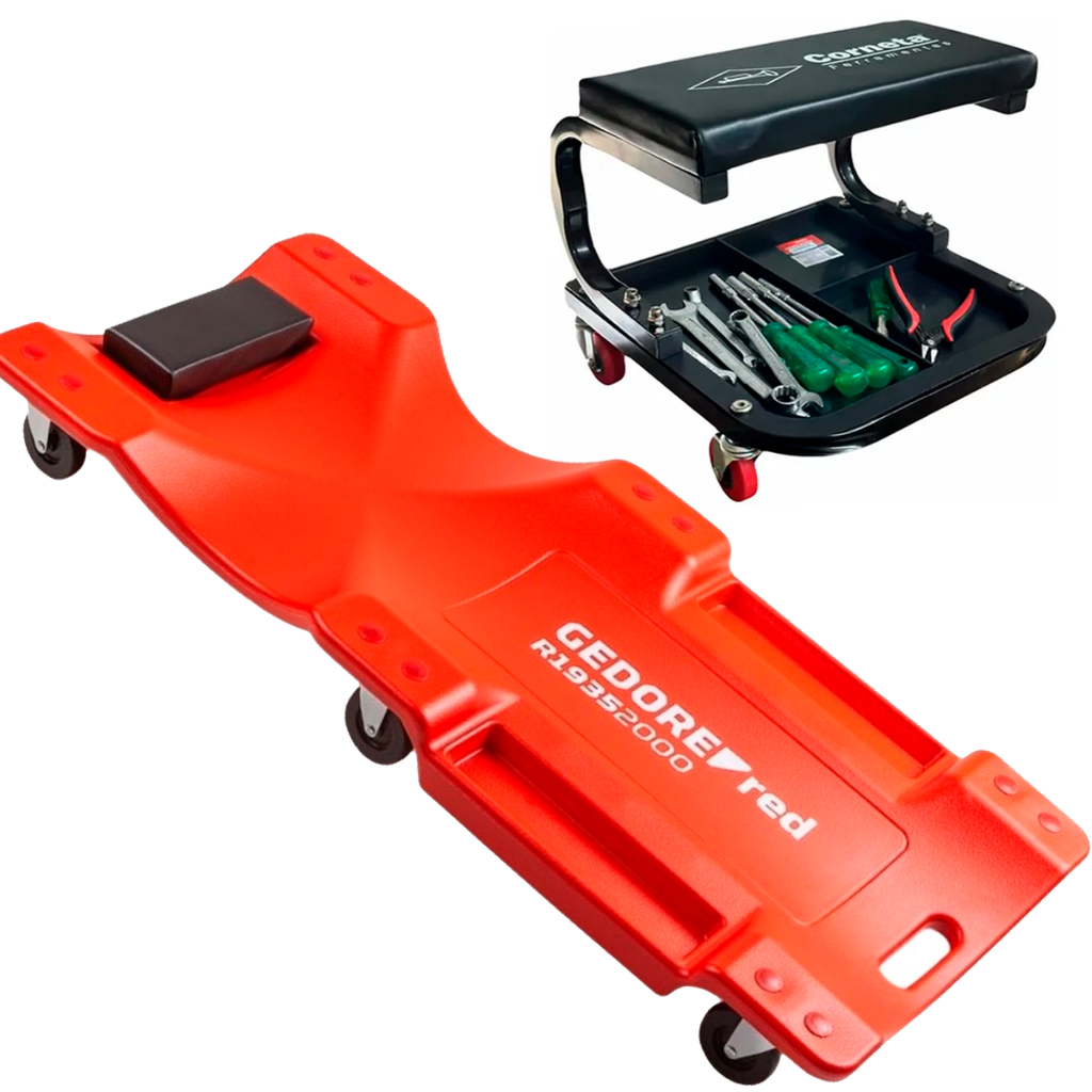 Kit Banqueta Banquinho Porta Ferramentas + Carrinho Esteira Para Mecânico Com Rodízios Oficina Kit Banqueta Banquinho Porta Ferramentas + Carrinho Esteira Para Mecânico Com Rodízios Oficina