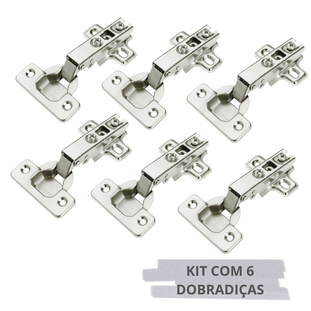 Kit 6 Dobradiças Reta Porta Armário Móveis 35mm