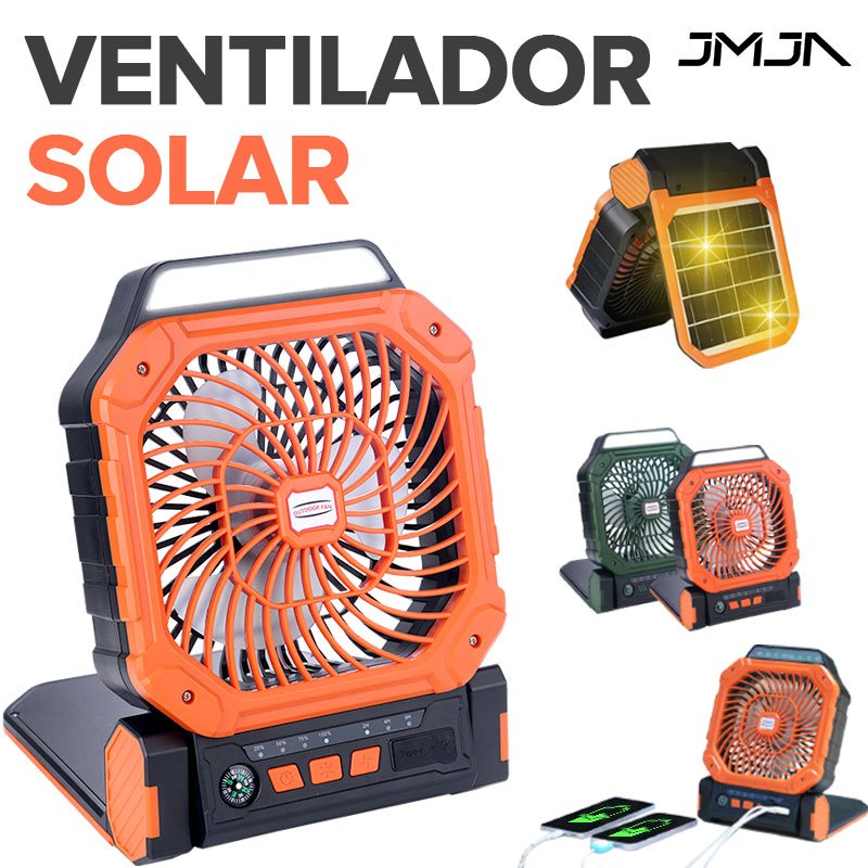 JMJN Ventilador Portátil com Recarga Solar e Power Bank – Fácil de Carregar, Ideal para Acampamentos e Viagens JMJN Ventilador Portátil com Recarga Solar e Power Bank – Fácil de Carregar, Ideal para Acampamentos e Viagens