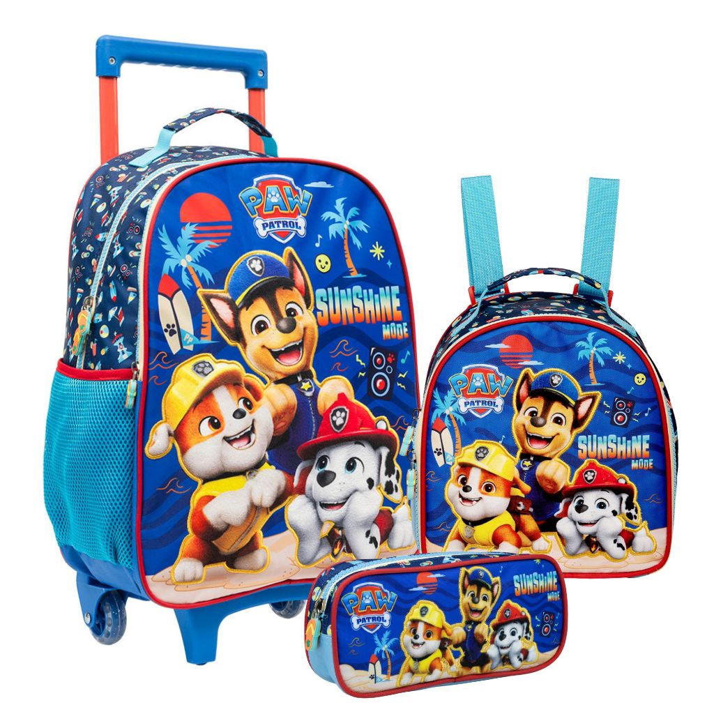 Kit Escolar Patrulha Canina: Mochila Rodinhas / Alças 16″40x30cm Lancheira Térmica e Estojo Box R Xeryus Kit Escolar Patrulha Canina: Mochila Rodinhas / Alças 16″40x30cm Lancheira Térmica e Estojo Box R Xeryus