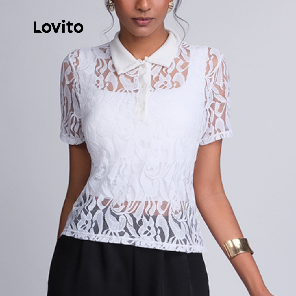 Lovito Blusa Rendinha Casual Lisa Feminina BLB512BRL542 Lovito Blusa Rendinha Casual Lisa Feminina BLB512BRL542